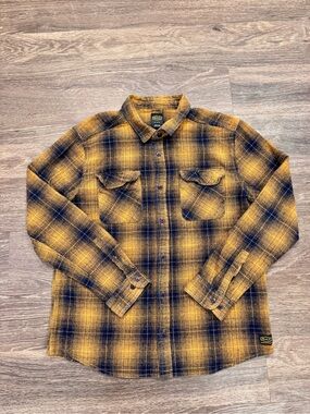 RVCA XL Mustard Black Plaid Flannel Shirt 100% Cotton Skate Workwear